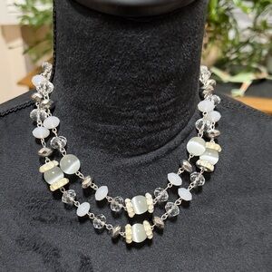 VINTAGE Crown Trifari double strand silvertone beaded necklace